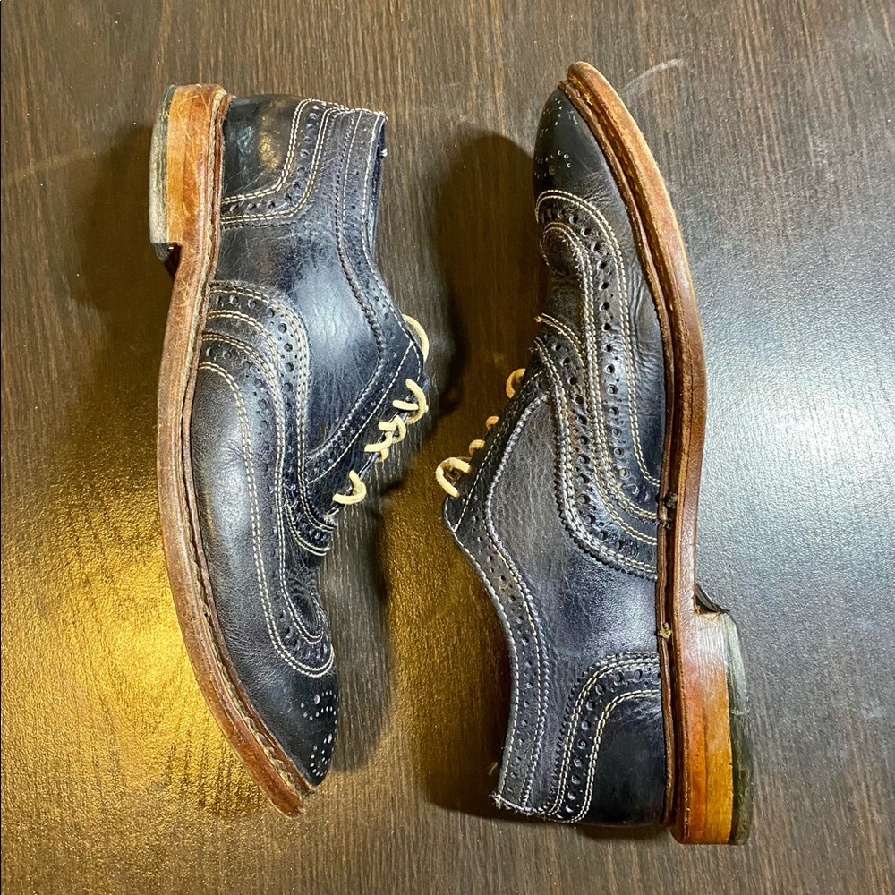 Allen Edmonds Neumok Blue Leather Wingtip Oxfords Dress Shoes Sz 7.5